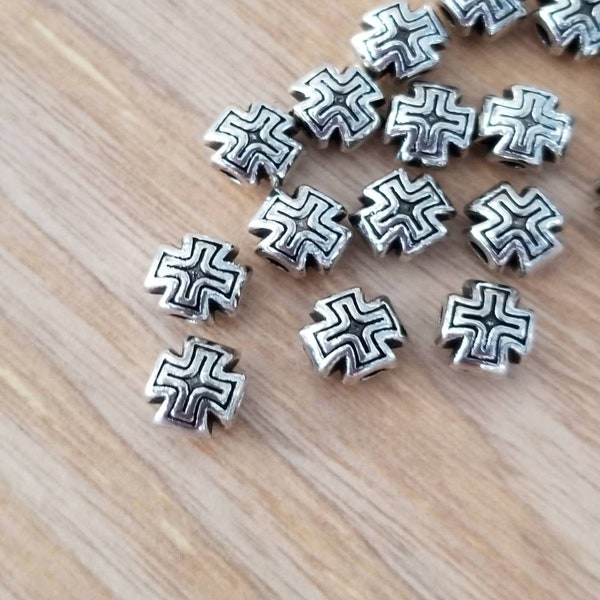 14 Cross Spacer Beads Double Sided Crosses Bracelet Beading Rosary Parts 8x6mm