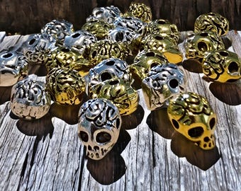 Sugar Skull Spacer Beads Antique Silver or Antique Gold Skull Spacer Beads Sugar Skull Beads Halloween Beads Jewelry Supplies 10x7mm