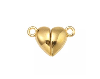 Gold Magnetic Heart Clasps 2 Sets of Lovely Magnet Clasps for Necklaces or Bracelets Heart Magnet Clasps Jewelry Supplies 15x11x7mm