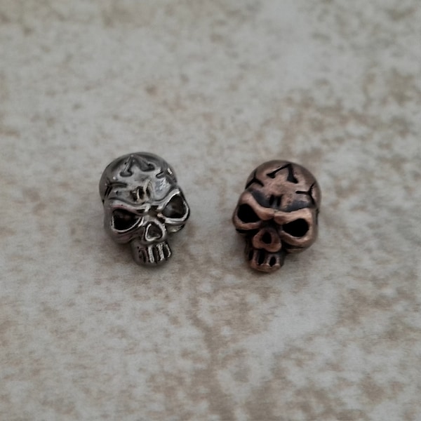 6 Skull Beads Deep Copper Skull Beads Gunmetal Black Skull Beads Small Halloween Beads Jewelry Supplies 12x9x10mm