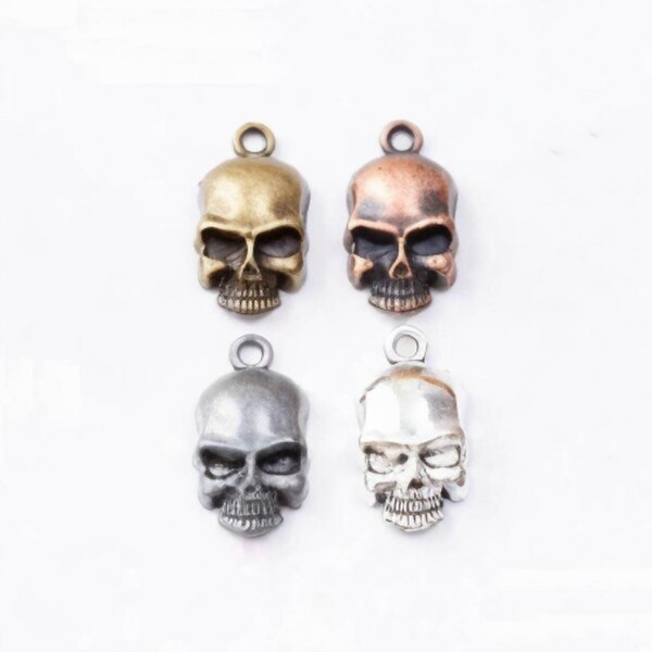 10 Skull Charms Silver Bronze Copper or Gunmetal Black Skull Charms Halloween Charms Skull Jewelry Supplies 19x10mm