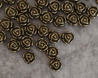 Bronze Rose Spacer Beads Bronze Deep Carved Look Rose Beads Small Valentine Roses Flower Beading Supplies 6.5x4mm