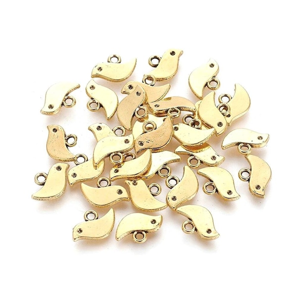 Tiny Gold Bird Charms Mini Bird Charms Extension Chain Drops Jewelry Supplies 11x7mm