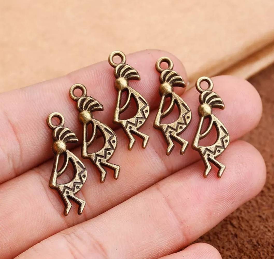 10 KOKOPELLI Charms Bronze Small Ancient Flute Player Charms Fertility God Lucky Good Luck Charm