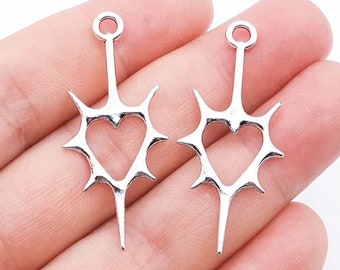 Long Barbed Wire Heart Charms Sword Pendants with Barbed Wire Heart Goth Jewelry Supplies 44x19mm
