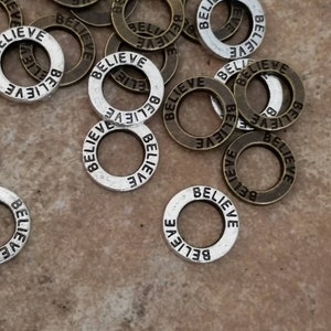 Small Believe Linking Rings Connectors Bronze or Silver Message Charms Bracelet Jewelry Supplies 14mm