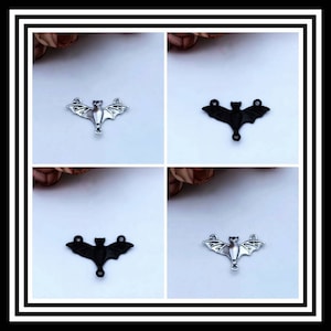 Bat Connectors Black or Silver 3 Way Bat Connectors Bat Charms Halloween Jewelry Supplies 19x28mm
