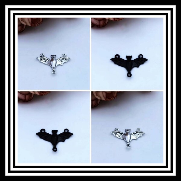 Bat Connectors Black or Silver 3 Way Bat Connectors Bat Charms Halloween Jewelry Supplies 19x28mm