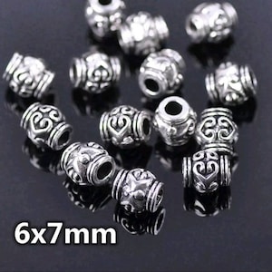 18 Little Heart Design Spacer Beads Mini Puffed Tube Beads with Beautiful Detailed Hearts Bracelet Jewelry Findings Supplies 6x7mm