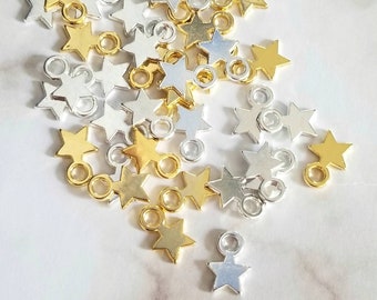 Tiny Star Charms Mini Silver Gold Stars Celestial Night Sky Charms Jewelry Supplies 10x7mm