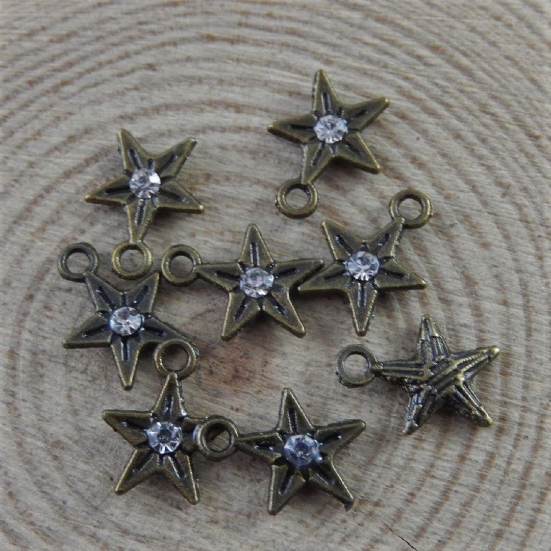 Tiny Rhinestone Star Charms Dark Bronze Stars Mini Twinkling - Etsy
