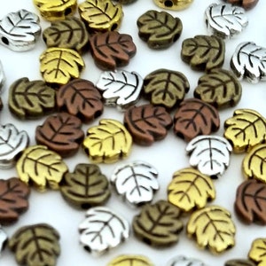 Leaf Spacer Beads Fall Colors Leaves Silver Bronze Copper Antique Gold Nature Beading Bracelet Jewelry Supplies 7mm