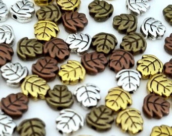 Leaf Spacer Beads Fall Colors Leaves Silver Bronze Copper Antique Gold Nature Beading Bracelet Jewelry Supplies 7mm