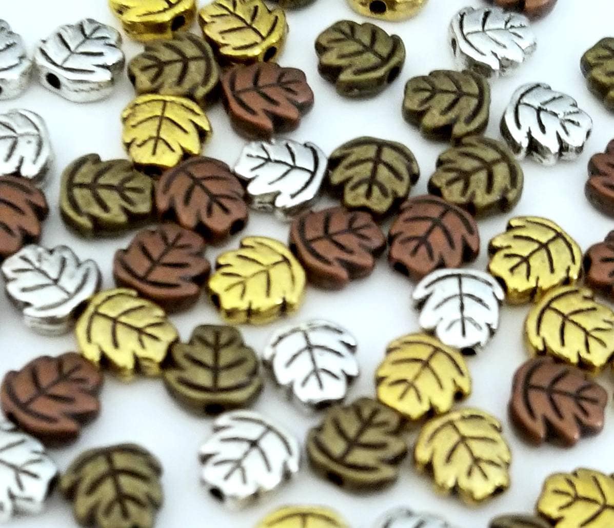 Leaf Spacer Beads Fall Colors Leaves Silver Bronze Copper Antique Gold Nature Beading Bracelet Jewelry Supplies 7mm