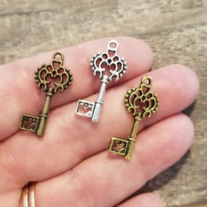 Filigree Key Filigree Key Charms Small Keys Pendants With Heart Detail Silver Bronze ...