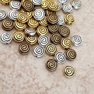 Swirl Spacer Beads Labyrinth Beads Silver Antique Gold and Bronze Swirl Beads Bracelet Charms Jewelry Supplies 8mm