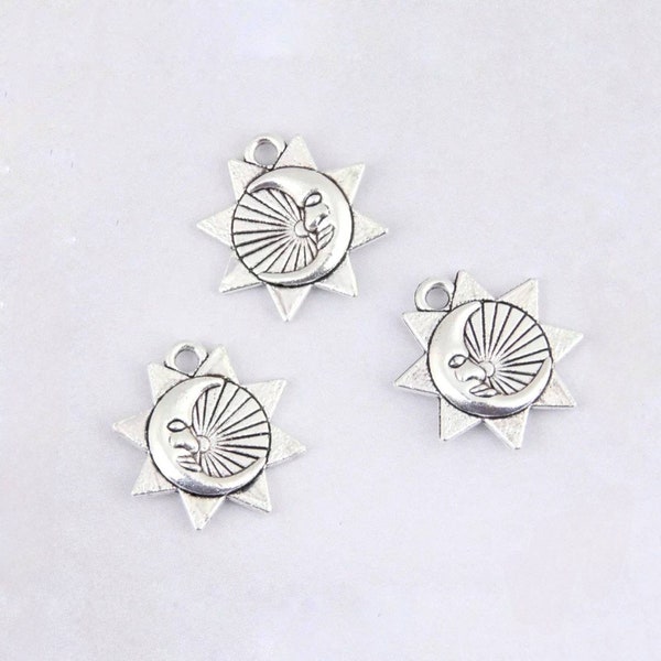 10 Little Star Charms with Sun and Moon Man in the Moon Charms Mini Celestial Charms Jewelry Supplies 15x16mm NOTE MEASUREMENTS