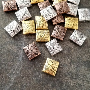 12 Leaf Spacer Beads Square Beads with Leaf Motif High Quality Bracelet Charms Bronze Copper Silver Gold Leaf Beads Jewelry Supplies 10x9mm