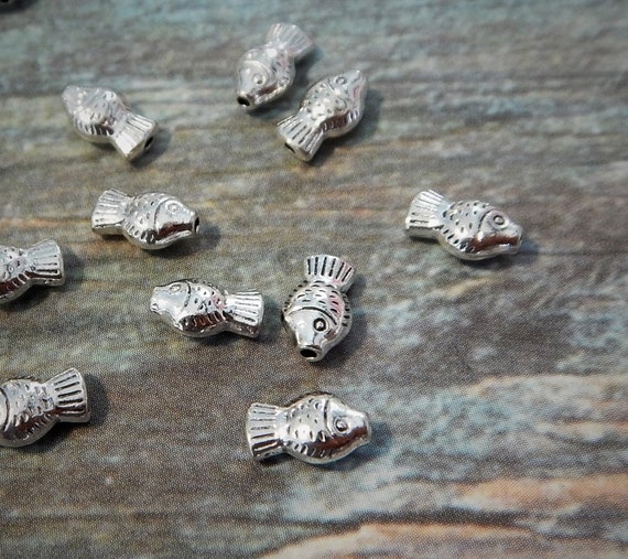 Tiny Fish Spacer Beads Tiny Fish Beads Mini Silver Fish Beads Sweet Little  Beach Beads Fishing Beads Fish Findings Jewelry Supplies 9x5mm 