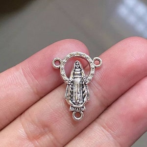 4 Virgin Mary Rosary Centerpieces Small Our Lady Centerpiece for Rosary 3 Way Connectors Catholic Jewelry Supplies 18x23mm