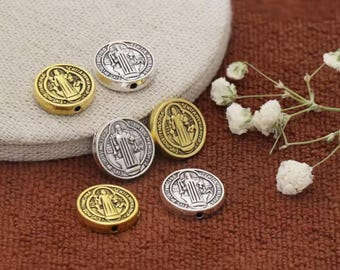 Large Benedictine Beads St Benedict Spacer Beads Religious Beads Antique Gold or Silver Benedict Beads Rosary Parts Jewelry Supplies 14.5mm