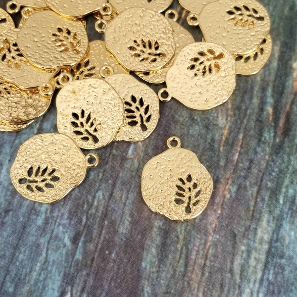 Gold Abstract Charms with Cut Out Leaf Design Gold Leaf Charms Gold Tree Charms Gold Nature Charms Jewelry Supplies 22x18mm