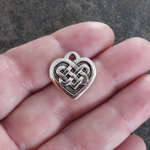 Celtic Heart Charms Pendants Irish Knot St Patrick's Day Hearts Silver Tone with Varying Dark Contrast Read Details 18x18.5 mm