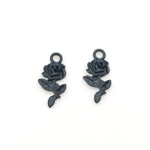 10 Black Rose Charms  Valentine Charms Beautiful Roses Black Flower Charms Floral Charm Jewelry Supplies  10x21mm