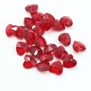 Gorgeous Red Glass Heart Charms Red Faceted Heart Charms Valentine&#39;s Day Jewelry Supplies 14x14x8mm