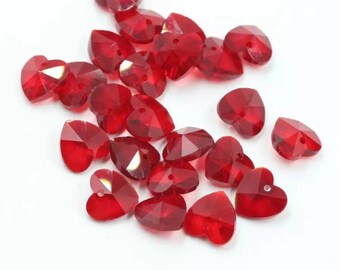 Gorgeous Red Glass Heart Charms Red Faceted Heart Charms Valentine's Day Jewelry Supplies 14x14x8mm