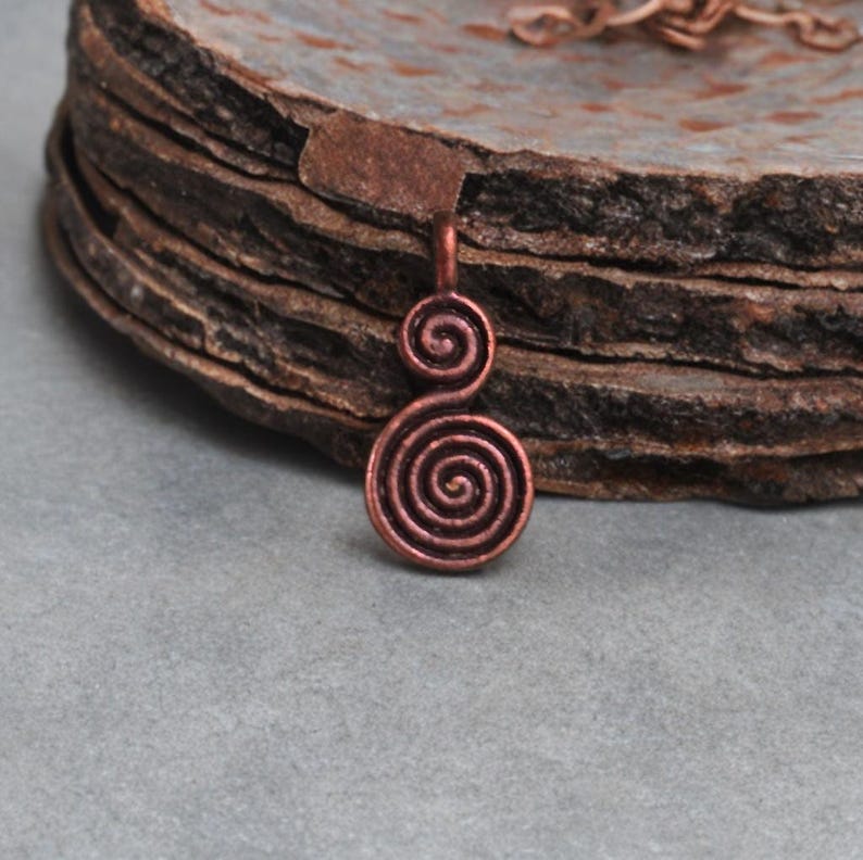 Labyrinth Charm 10 Copper Double Labyrinth Charms Small Mystical Spirals Meditation ...