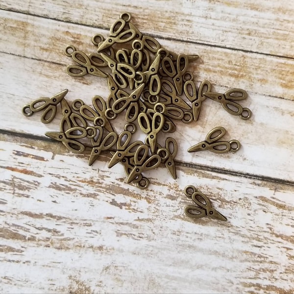 Mini Scissors Charms Bronze Tiny Tools Seamstress Hairdresser Mom Jewelry Supplies VERY Small 15x8mm