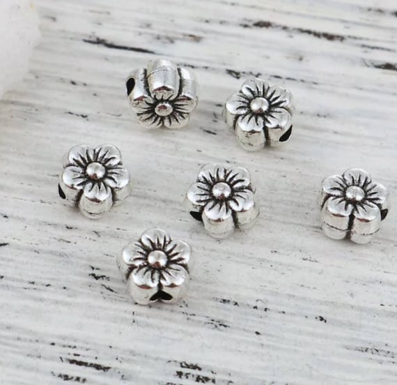 20 Darling Mini Flower Spacer Beads Beautiful Quality Silver with Just Enough Dark Contrast Bracelet Beading Jewelry Supplies 6.5x4mm FB08