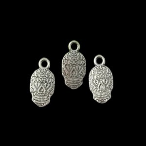 10 Mini Sugar Skull Charms Ornate Dia De Los Muertos Double Sided Halloween Day of the Dead Jewelry Supplies 17x9mm