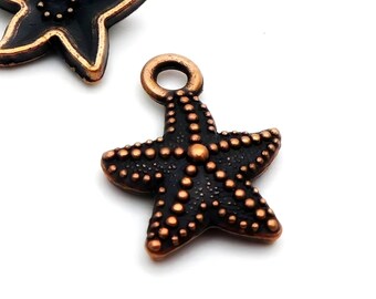 10 Mini Copper Starfish Charms Little Deep Copper Starfish Findings Copper Beach Charms Jewelry Supplies 17x13mm