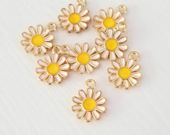 6 Enamel Daisy Charms Small Colorful Daisy Charms Spring Flower Charms Enamel Flower Charms Jewelry Supplies 16x11mm