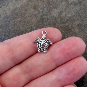 Adorable Baby Sea Turtle Charms Beach Charms Sea Life Ocean Cruise Baby Turtles Small Size Silver Jewelry Craft Supplies 16x14mm