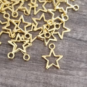 Beautiful Bright Gold Star Charms Gold Celestial Charms Open Star Charms Jewelry Supplies 12x14.5mm