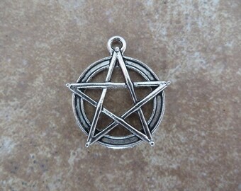 Pentacle Large Charms Pentagram Pendants 5 Pointed Star Antique Silver Wicca Ancient Symbol Jewelry Supplies 31x27 mm