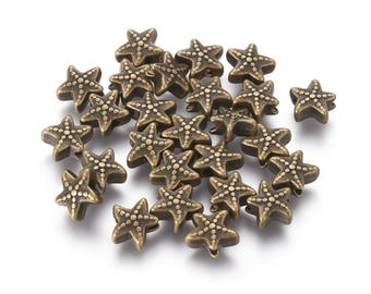 Starfish Spacer Beads for Cording Bronze Starfish Beads Small Bronze Seashell Boho Beach Bracelet Beading Jewelry Supplies 10.5mm