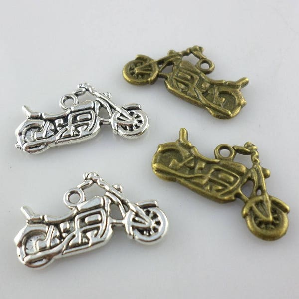 Motorcycle Charms Double Sided Antique Silver Bronze or Gold Biker Jewelry Craft Supplies 25x14 mm