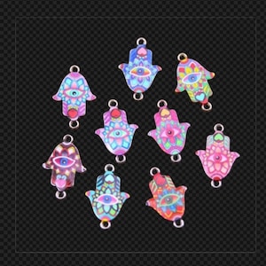 Beautiful Enamel Hand Connectors Hamsa Charms Evil Eye Connectors Bracelet Charms Protection Jewelry Supplies 26x17mm