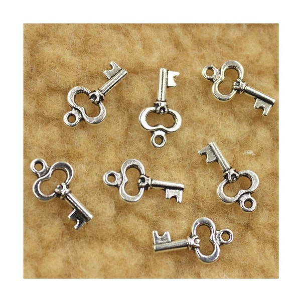 14 Tiny Heart Keys Darling Mini Keys Valentine Love Charm Jewelry Supplies 8x14 mm