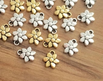 10 Darling Mini Flower Charms Silver or Antique Gold Flower Charms Mini Flowers Spring Charms Jewelry Supplies 11x10mm