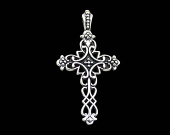 Beautiful Ornate Gothic Cross Pendants Filigree Silver Crosses Rosary Parts Large Religious Christian Charms Jewelry Supplies 38x20 mm