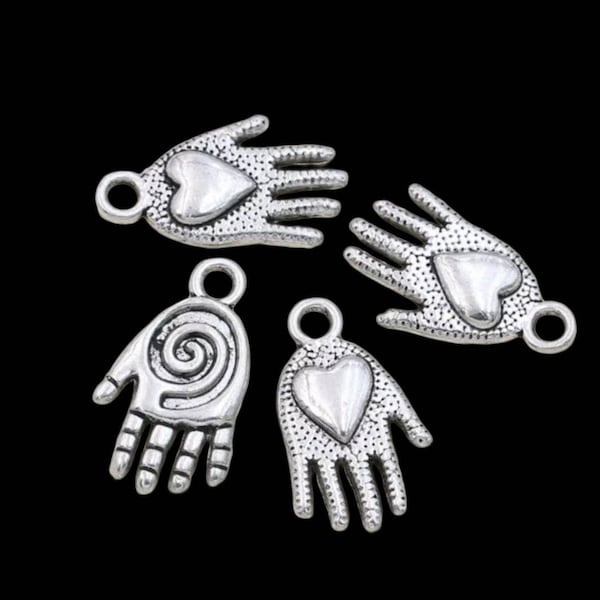 Healing Hand Charms with Spiral and Heart Healer Nurse Reiki Jewelry Supplies 20x11mm