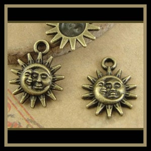 10 Mini Sun and Moon Charms Bronze Celestial Charms Very Small Sun Charms with Moon Accent Celestial Jewelry Supplies 15x13mm