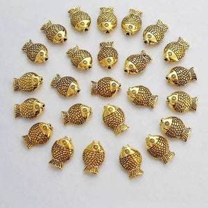 10 Goldfish Beads Antique Gold Fish Spacer Beads Beach Bracelet Charms Jewelry Supplies 12x8mm