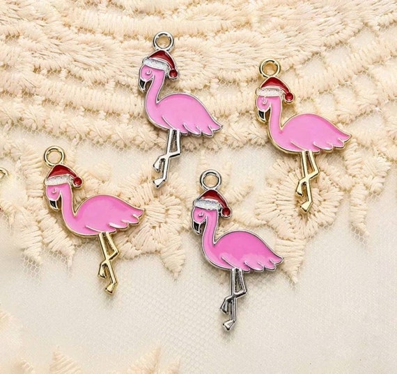 Enamel Christmas Flamingo Charms Gold or Silver Flamingo in Santa Hat Charms Pink Flamingo Christmas Charms Holiday Jewelry Supplies 19x30mm Etsy Canada