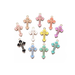 Colorful Enamel Cross Charms Religious Charms Enamel Cross Pendants Rosary Parts Jewelry Supplies 14x25mm